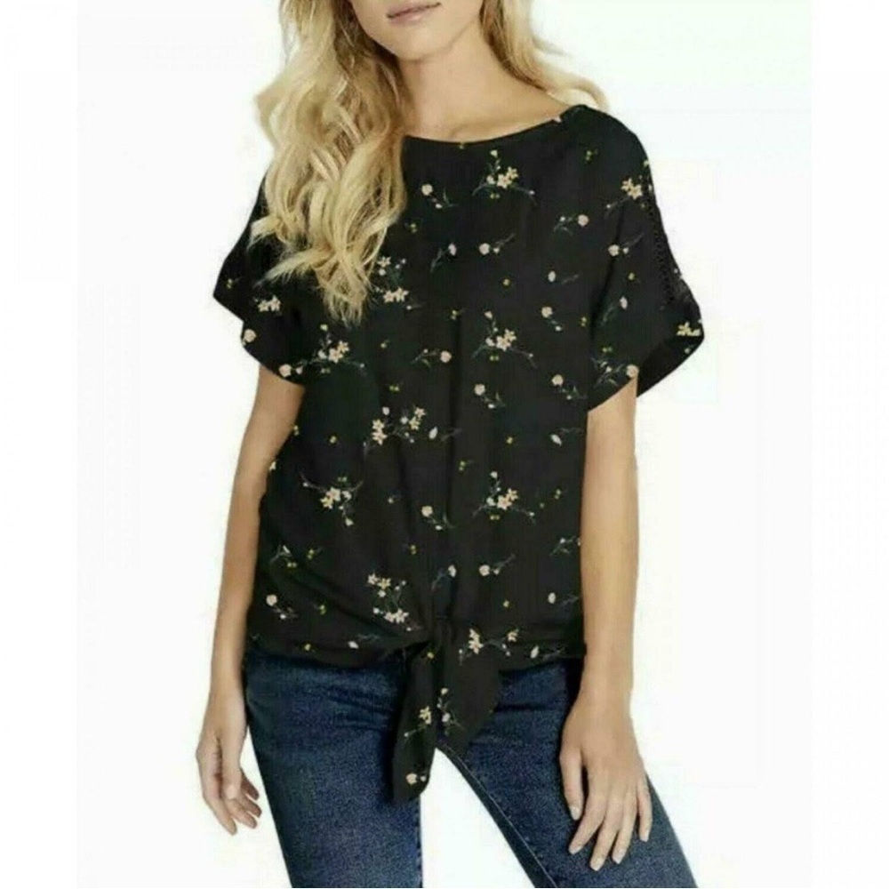 Buffalo David Bitton Top, Black w/ Pink Flowers in XXL